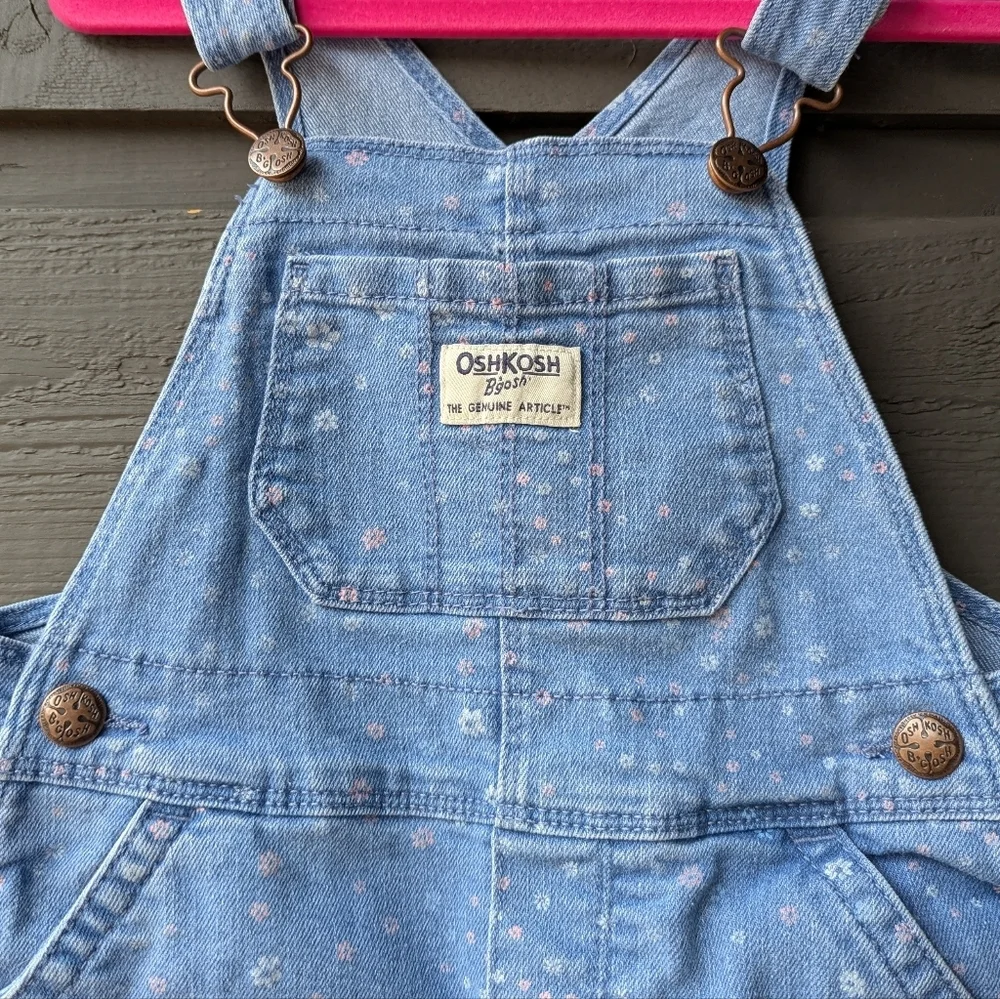 OshKosh B'gosh Ditsy Floral Stretch Denim Bib Overalls Size 3T